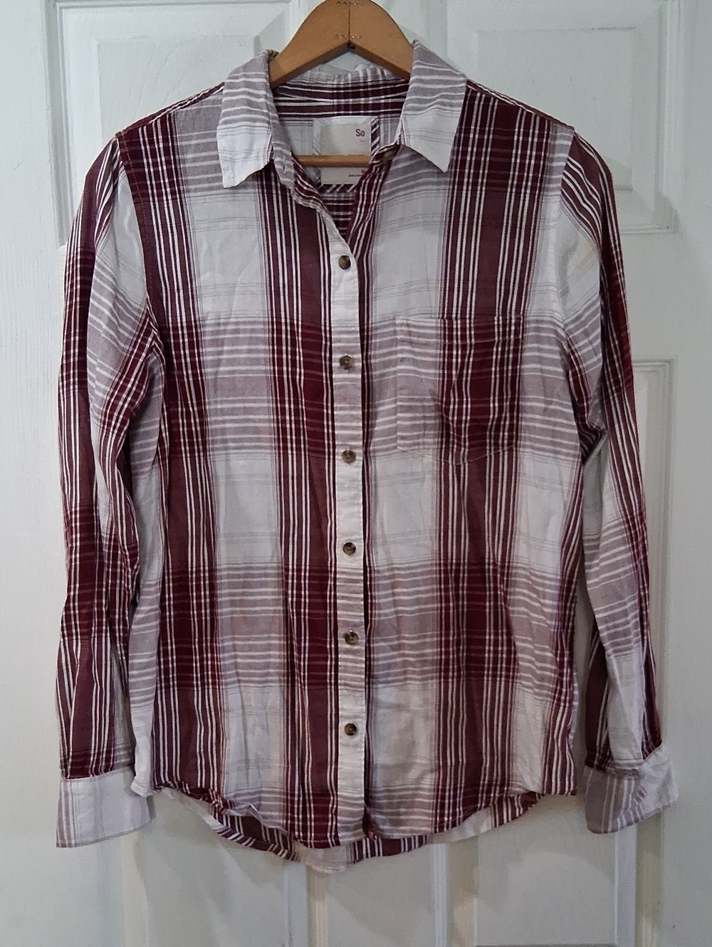 SO Burgundy and White Plaid Button-Down Shirt